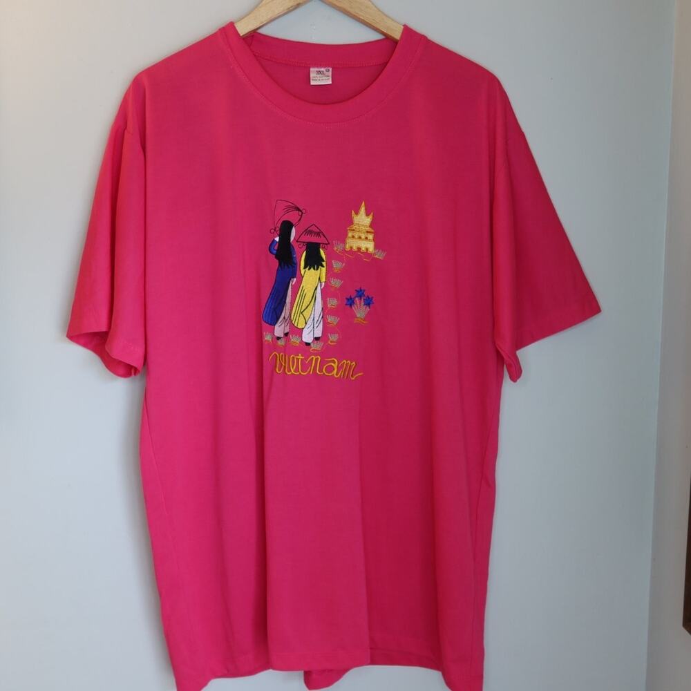 Vietnam Travel T-Shirt Womens 3XL Pink Crew Neck Short Sleeve Embroidered